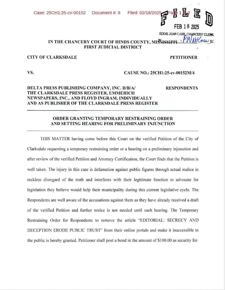 Clarksdale, Mississippi, is a lawless town that believes its government is superior to the First Amendment.